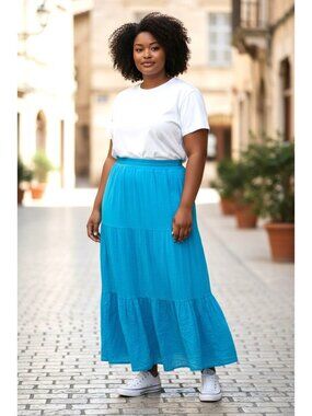 Rafaella Tiered Maxi Skirt Turquoise Blue